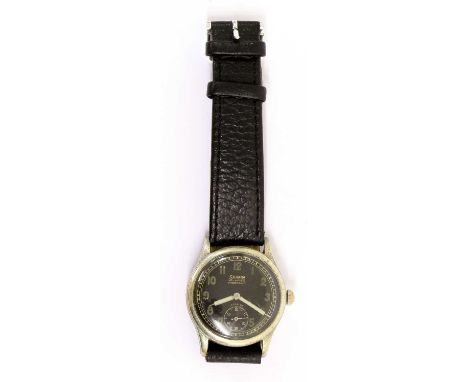 A German Army Second World War Chrome Plated Wristwatch, signed Silvana, 1940's, (calibre 1575) manual wound lever movement, 