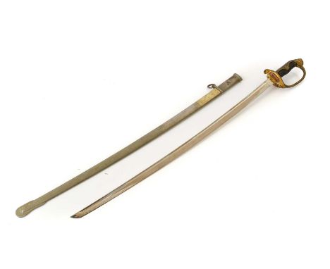 A Japanese Army Parade Sabre, the 76cm chromium plated single edge steel blade with narrow fuller to the back edge and faux h