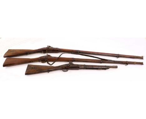 A 19th Century Indian Sepoy Percussion Musket, the 98cm steel barrel flared at the muzzle, the steel lockplate stamped with F