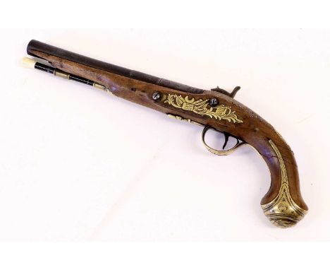 An Early 19th Century Officer's Percussion Pistol by John Probin, London, converted from a flintlock, the 22cm three stage st