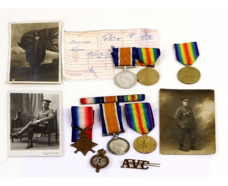 A First World War Trio, awarded to SE.9053 PTE.A.F.RAWLINGS, A.V.C., comprising 1914-15 Star, British War Medal and Victory M