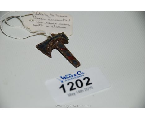 A scarce Roman enamelled Brooch in the form of axe, 2nd-3rd century AD.  Provenance the Cotterill collection.