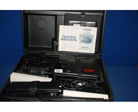 A cased Panasonic VHS Video Recorder, three batteries and video Title Generator