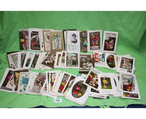 A quantity of vintage Birthday Postcards, birthday and wedding cards and some old Postcards, etc.