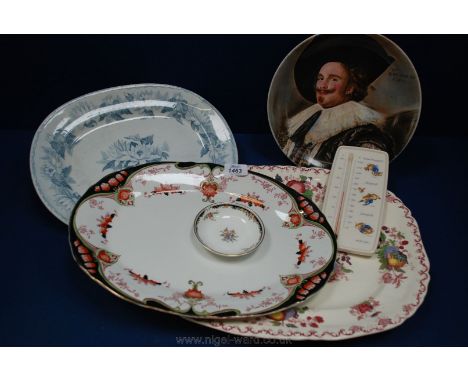 A Mason's Meat Plate in Fruit Basket design, chip to edge, an oval meat Plate with russet coloured flowers, blue and white fl