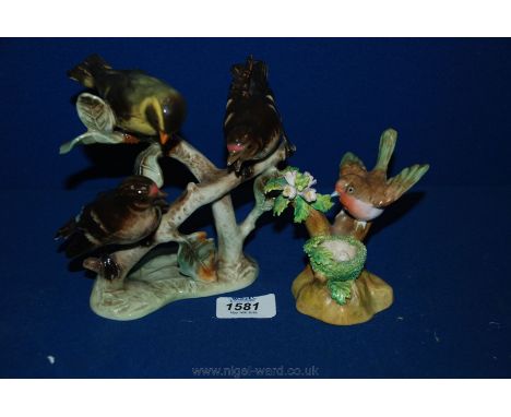 A Goebel three Birds on branches 1966 and Crown Staffordshire Robin at nest.