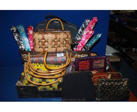 A box of vintage Bags and fabric hangers etc.