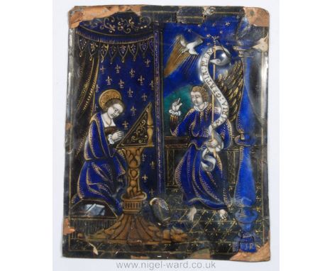 Jean Reymond, a polychrome Limoges enamel of the Annunciation, signed JR lower right, a/f. (Jean Reymond was a younger member