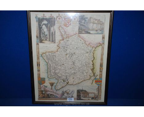 A framed and glazed print of a Map of Monmouthshire, 15 1/2'' x 19 1/2''.