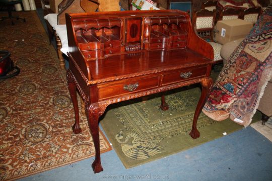 A Reproduction Mahogany Indian Style Writing Desk With Upstand