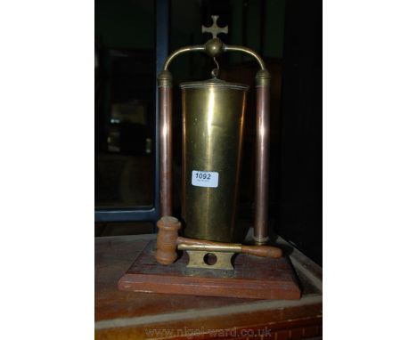 A Brass Dinner Gong being a converted shell case and copper pipe hammer