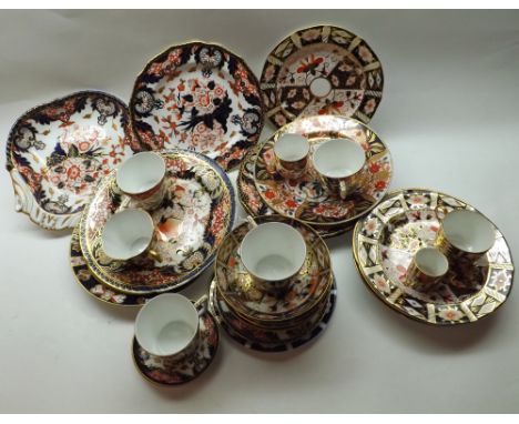 Large mixed lot Royal Crown Derby Imari pattern wares, to include large Dish with shell formed handle, various Plates, Coffee