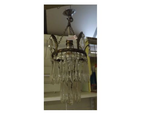 Small early 20th Century centre ceiling light fitting, fitted with glass prismatic drapes, 5.5" diameter