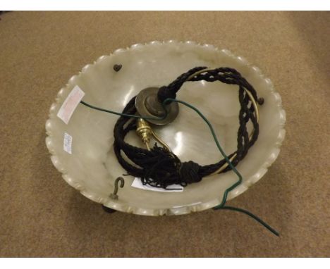Unusual polished marble circular ceiling light shade and accompanying fittings, 15.5" wide