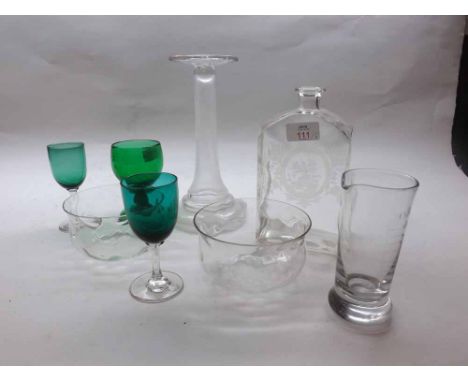 A mixed lot of 18th/19th Century glasswares to include a Georgian clear glass wig-stand, a Georgian flat sided and etched Dec