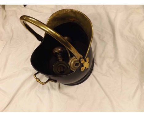 Mixed lot Brass Coal Bucket with looped handle together with two large vintage Brass Door Handles 