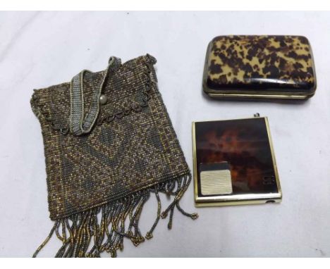 Mixed lot including a Victorian Tortoiseshell and metal ladies purse with monogram to front, beadwork evening purse and gilt 