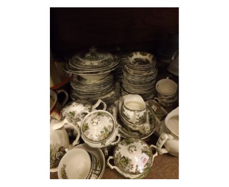 Good quantity Johnson Bros  The Friendly Village  tablewares, comprising Tea Pot, Coffee Pot, Sugar Basin, Milk Jug, covered 