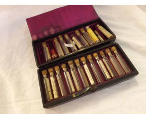 Vintage leather or leatherette upholstered Apothecary s Box, the lid inscribed  Chemists by Appointment to The London Homeopa