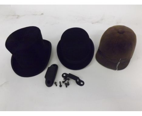 Three Vintage Hats to include a Gents Black Silk Top Hat by Christies of London (A/F), a Gents Scott & Co Black Hard Topped B