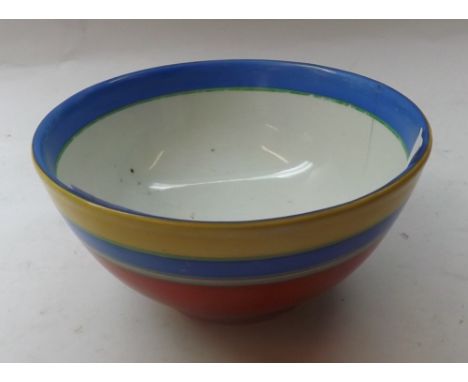 Clarice Cliff Wilkinsons Ltd circular pedestal Bowl, decorated in coloured bands, 7.5"  diameter  