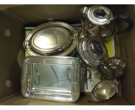 A Mixed Lot of assorted Silver Plated Wares to include Four Piece Tea Service, Plated Entrie Dish, Silver Plated Table Basket