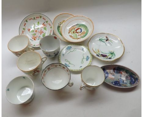 Mixed lot comprising various 19th Century tea cups, small 19th Century Oriental tea bowl, various saucers, small oval Chinese