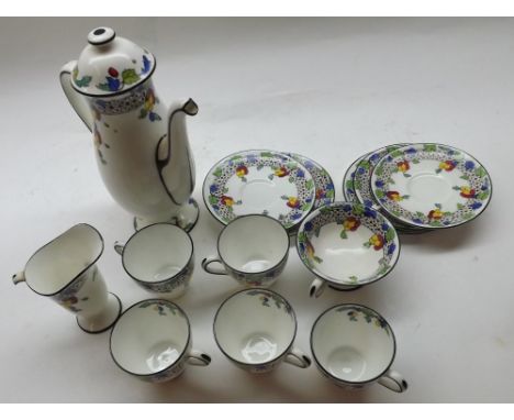 Royal Doulton Coffee Set pattern number 1740, comprising Coffee Pot, Cream Jug and double handled Sugar Basin, together with 
