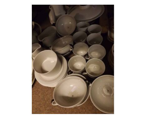 Good quantity Royal Doulton Morning Star tablewares, comprising covered Vegetable Dish, Dinner Plates, Soup Bowls, Coffee or 