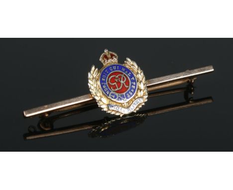 A 9ct Gold and enamel Royal Engineers bar brooch. Total weight: 3.6g  