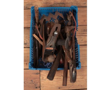 A small quantity of vintage tools, to include Stanley plane, hammers and saw.  