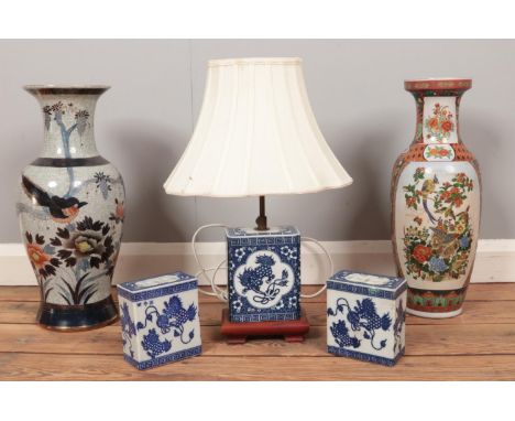 A small quantity of miscellaneous. To include two oriental style ceramic vases, table lamp &amp; shade etc  