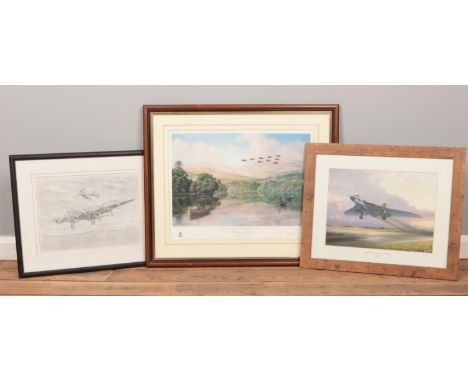 Three aviation framed prints. To include Barry Price RAF Vulcan Mk B2, Geoffrey R. Hericks limited edition print 190/850 'Bow