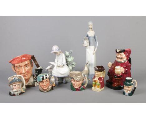 A collection of assorted ceramics, to include Nao by Lladro figure, Royal Doulton 'Falstaff' toby jug and 'Blacksmith' charac