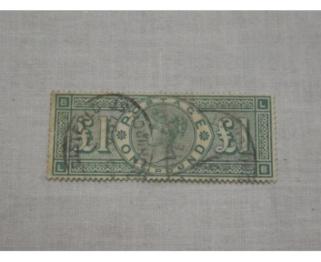 A Victorian £1 green, used, light registered cancels