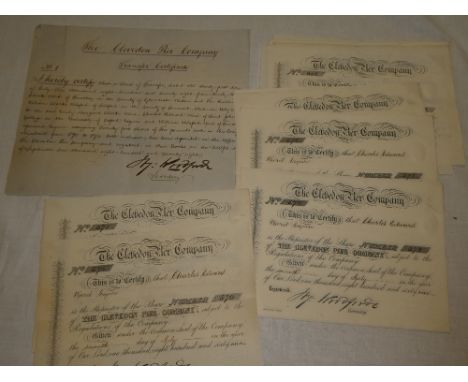 Twenty-five consecutively numbered Share Certificates for The Clevedon Pier Company 1869 together with a relating Transfer Ce