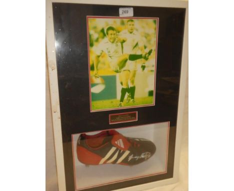 A framed rugby display "Jonny Wilkinson Rugby World Champion's Sports Personality of the Year 2003" with inset signed rugby b