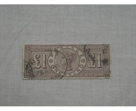 A scarce 1888 Victorian £1 brown-lilac SG186, good used light cancels, full perfs