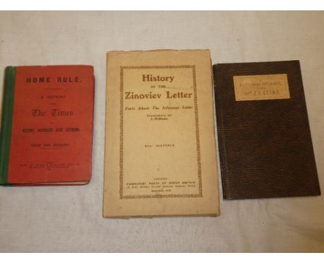 Home Rule - a reprint from the times of recent articles and letters first edition 1886; Elias (J. S.) A Personal Message on t