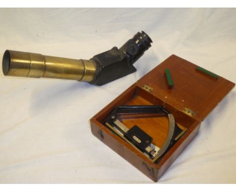 A brass mounted high-angle artillery gun telescope by W. Ottway &amp; Co. of London and a Second War gun aiming clinometer by