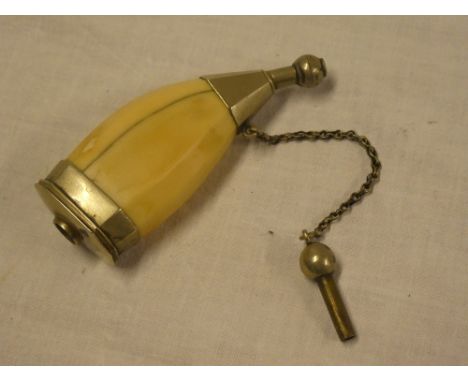 A 19th century nickel-mounted ivory pistol powder flask 4" long