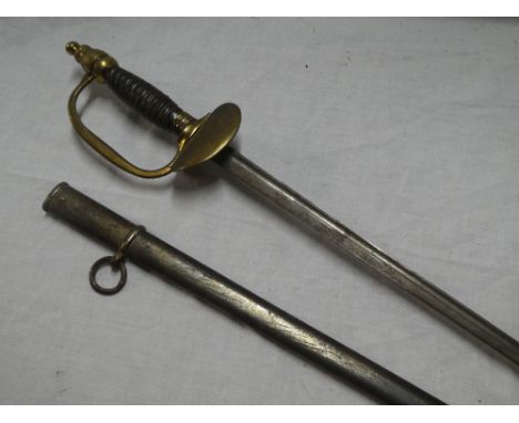 A 19th century Continental Officer's small sword with single-edged blade, brass guard and wire bound leather grip in steel sc