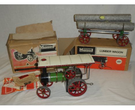 A Mamod TE1 steam traction engine in original box and a Mamod LW1 lumber wagon in original box (2)