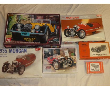 Five various Morgan kit models including LS Morgan Plus 8; Finecast Morgan three-wheeler; Finecast 1934 Morgan and others etc