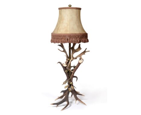 An Austro-German Deer Antler Mounted Standard Lamp, constructed from three Red Deer antlers and four Fallow Deer antlers, wit