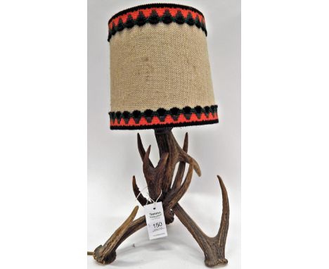 Red Deer Antler Mounted Table Lamp, made from four antlers with bulb attachment and shade, 50cm high; Two Roe Deer Mounted Wa