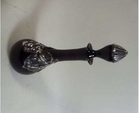 A White Metal Mounted Pink Glass Cordial Decanter, 27cm high 
