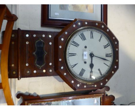 A Late 19th Century Rosewood Drop Dial Mother of Pearl Inlaid Wall Clock with Replacement Battery Movement and Repainted Dial