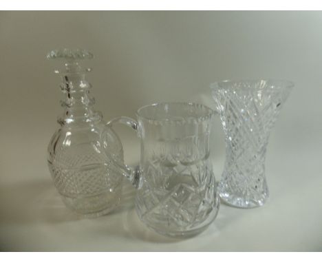 A Cut Glass Decanter, Rim AF, Cut Glass Water Jug, Cut Glass Vase 