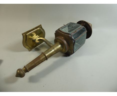 A Reproduction Brass Wall Mounting Lamp in the Form of a Trap Lamp, 58cm High